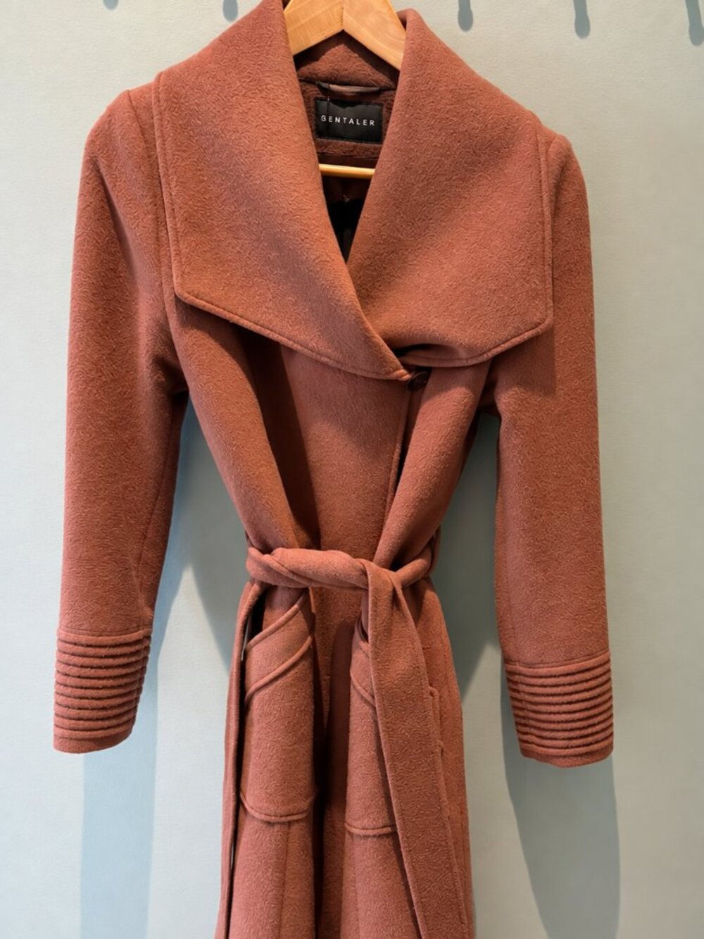 SENTALER Long Wide Collar Baby Alpaca Wrap Coat Brown XS